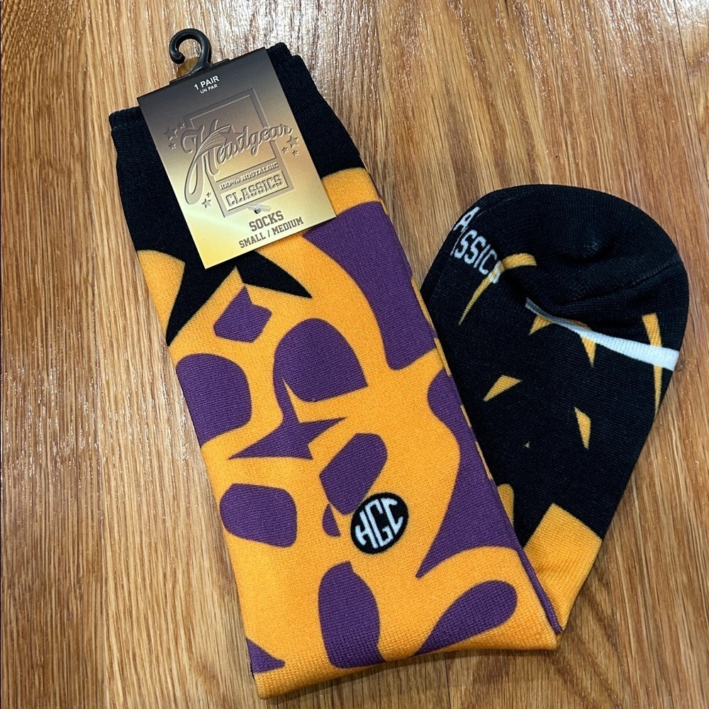 HGC Orange Purple Casual tall crew Socks men’s small medium new - Picture 6 of 7